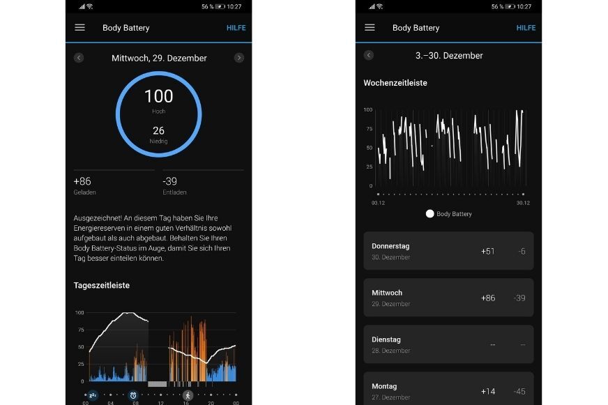 Body Battery в приложении.